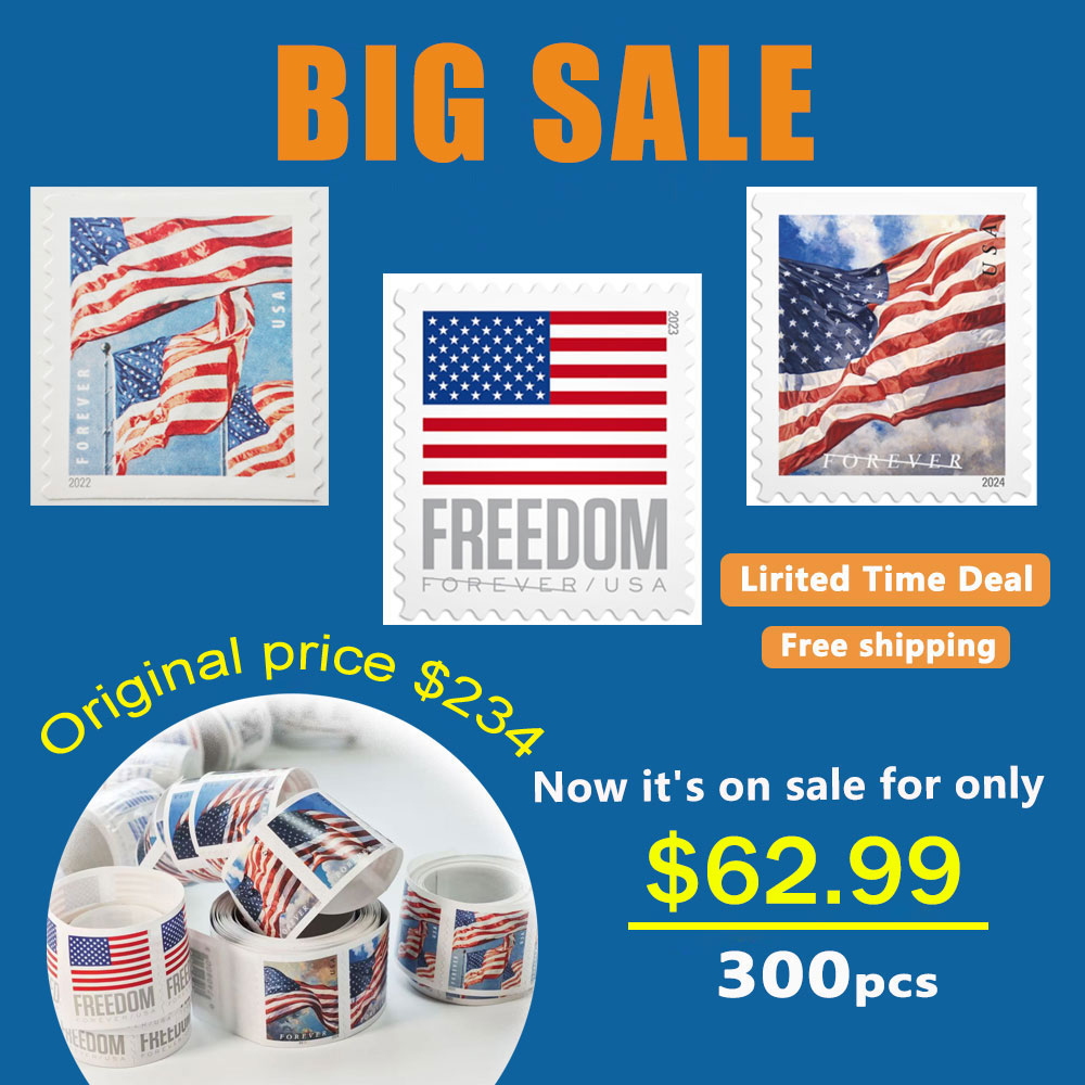 Big Sales! 3 U.S. Flag Stamps,3 Rolls/300 Pcs - Forever Stamps